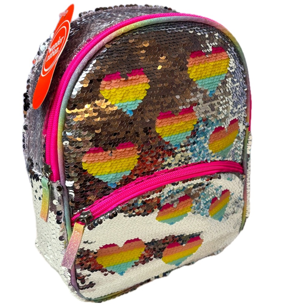 Wonder Nation Sequin Heart Backpack - Silver and Pink